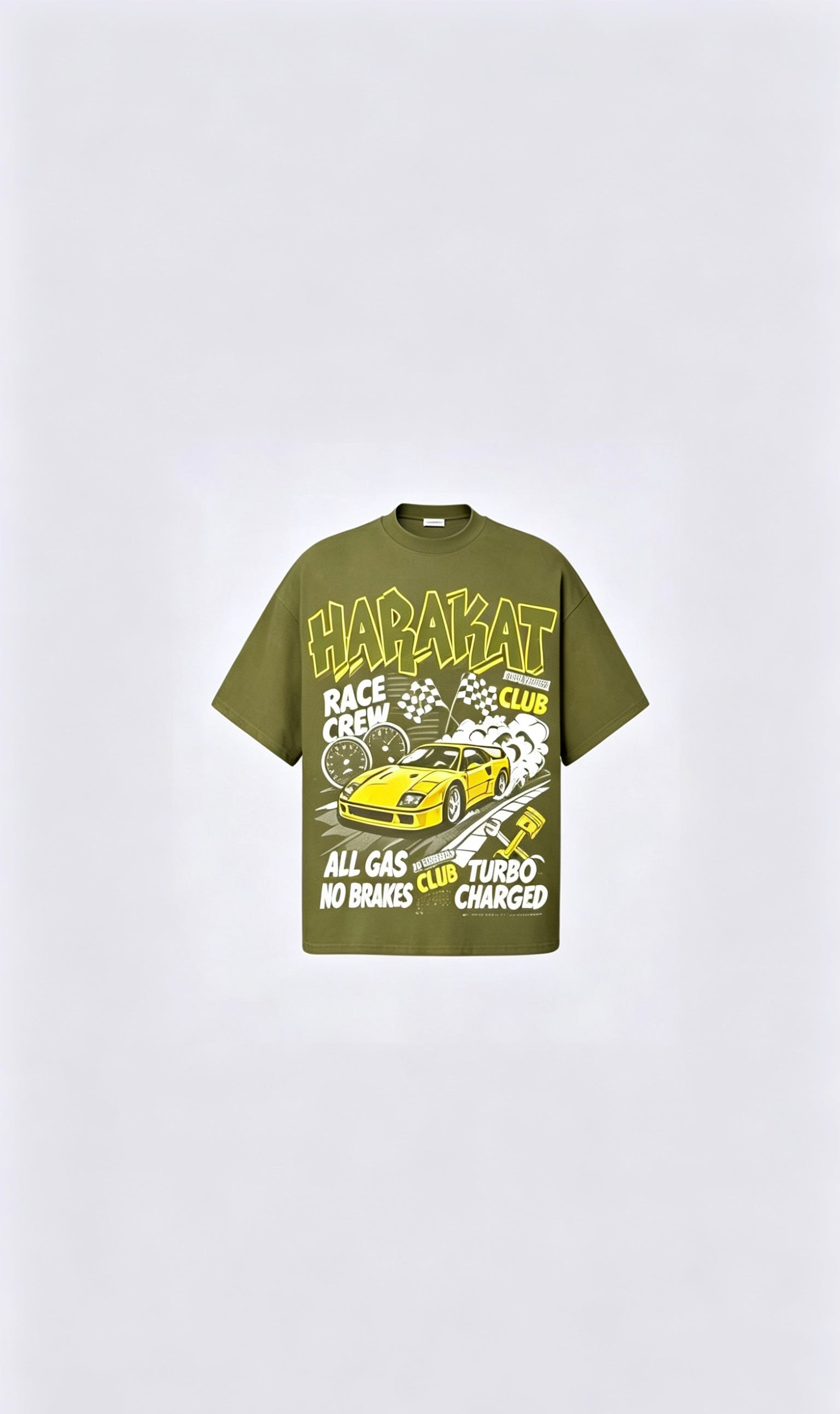 Olive green race crew tee